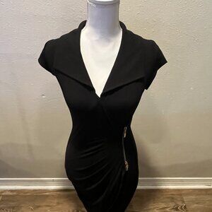 Cache Black Midi Dress with Gold Zipper